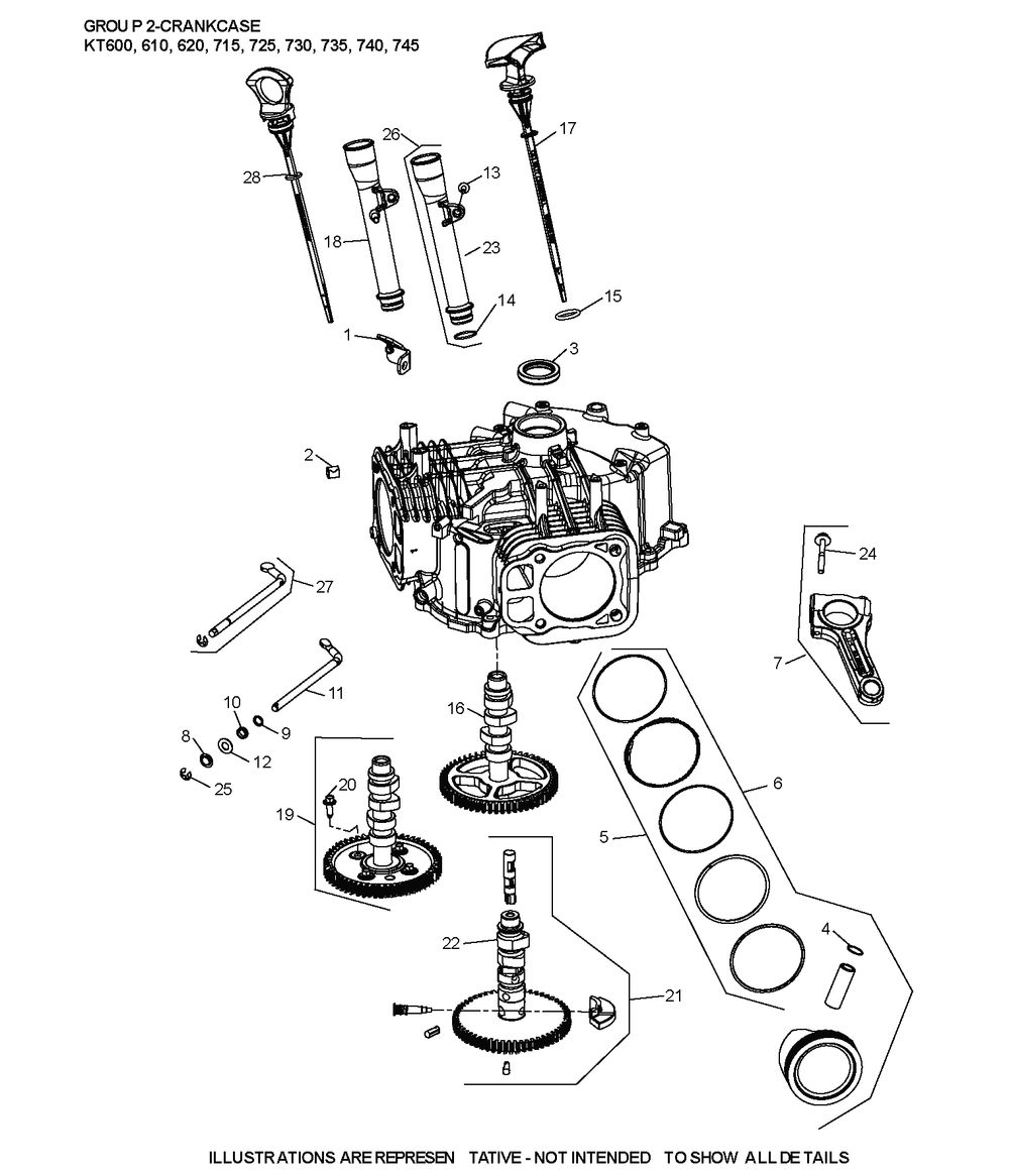 Kt740-3100 Crankcase Diagram and Parts List for KT740-3100  Cub Cadet Lawn Tractor